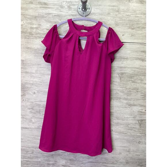 Lily Rose Dress Womens Small Berry Flutter Sleeve Cold Shoulder - Picture 1 of 12